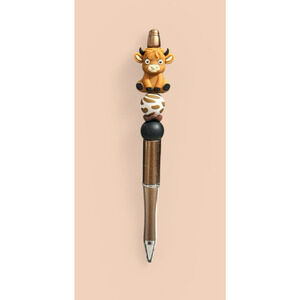Custom Pen Highland Cow Brown Metallic Beaded Black Ink Western Cowgirl